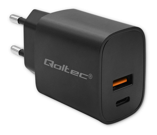 QOLTEC Ładowarka GaN Power Pro | 1xUSB-C | 1xUSB | 30W | 5-20V | 1.5-3A | Czarna 52377 - 1213309 - zdjęcie